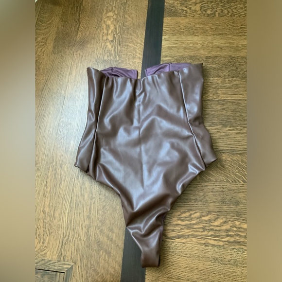 ZARA Brown Faux Leather Bodysuit Strapless Blogger Piece Size Medium BRAND NEW - Picture 12 of 12